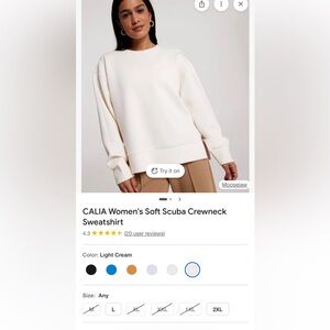 Calia Women's soft scuba Crewneck Sweater - Light Cream NLS!!